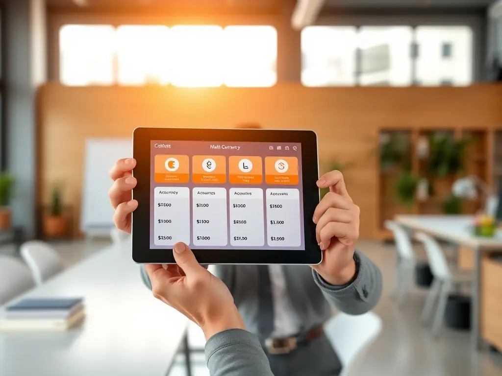 A person managing multiple currency accounts on a tablet, showcasing the convenience of Centtrip's multi-currency account management.