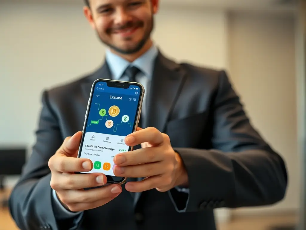 A professional businessman is exchanging currency on a digital platform, highlighting the ease of currency conversion with Centtrip.